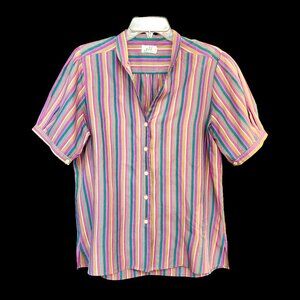 Womens Vintage Shirt Colorful Bright Rainbow Striped Blouse Size M-L Funky Retro